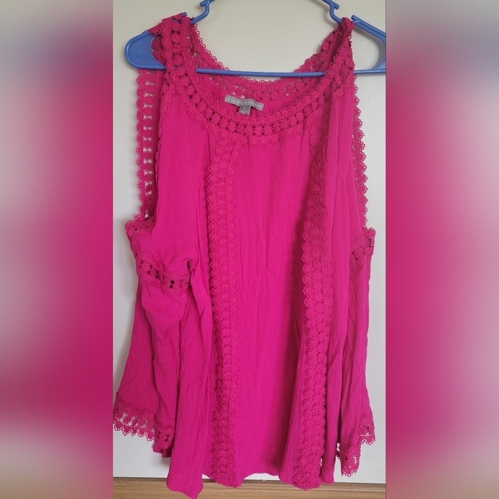 Valerie Steven's Women's Pink Cutout Shoulders Crochet Top Size 1X